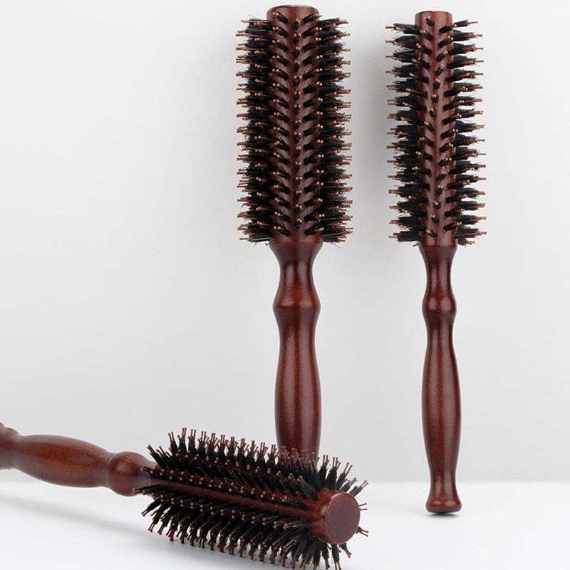 6 Style Wood Handle Round Rolling Brush Straight Twill Hair Comb Boar Bristle Round Barrel Hair Curling Brush Hairdressing Tool