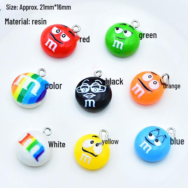 Cartoon Resin Expression Keychain Pendant with Chocolate Bean Candy - DIY Jewelry Accessory