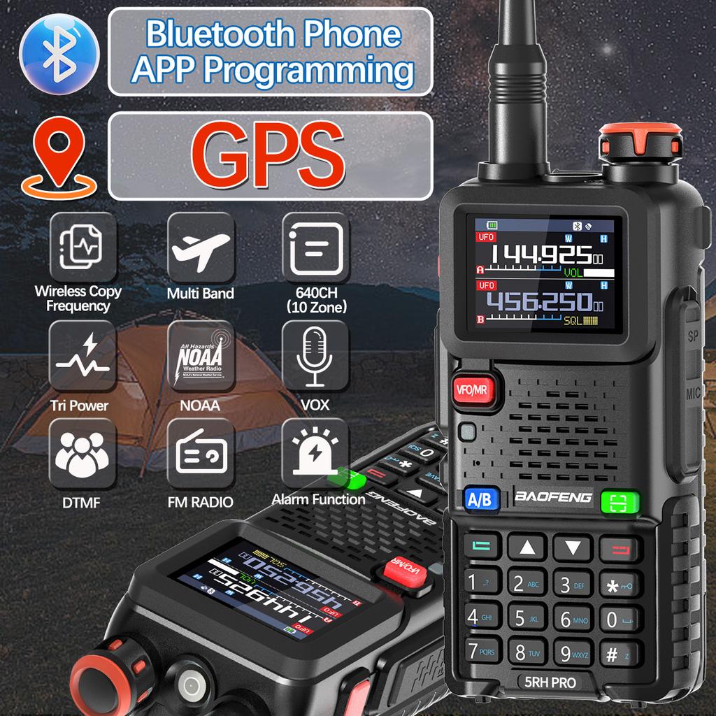 Baofeng UV-5RH PRO GPS Walkie Talkie Bluetooth Programming 10W Multi Band AM/FM Long Range Two Way Radio Cruise Travel