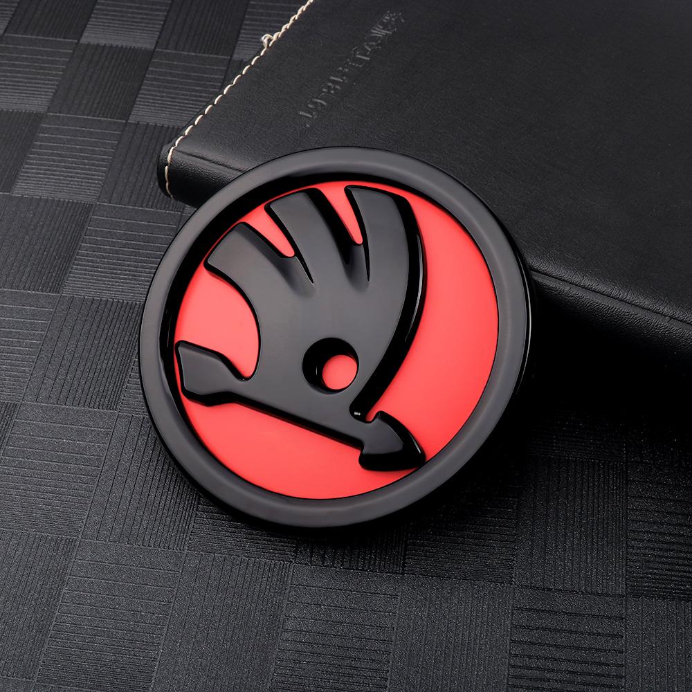 AHUQ1 80/90mm Car Front Rear Custom Emblem Stickers Accessory For Skoda Octavia Fabia Rapid Superb Yeti Enyaq Kodiaq Kamiq Karoq Scala