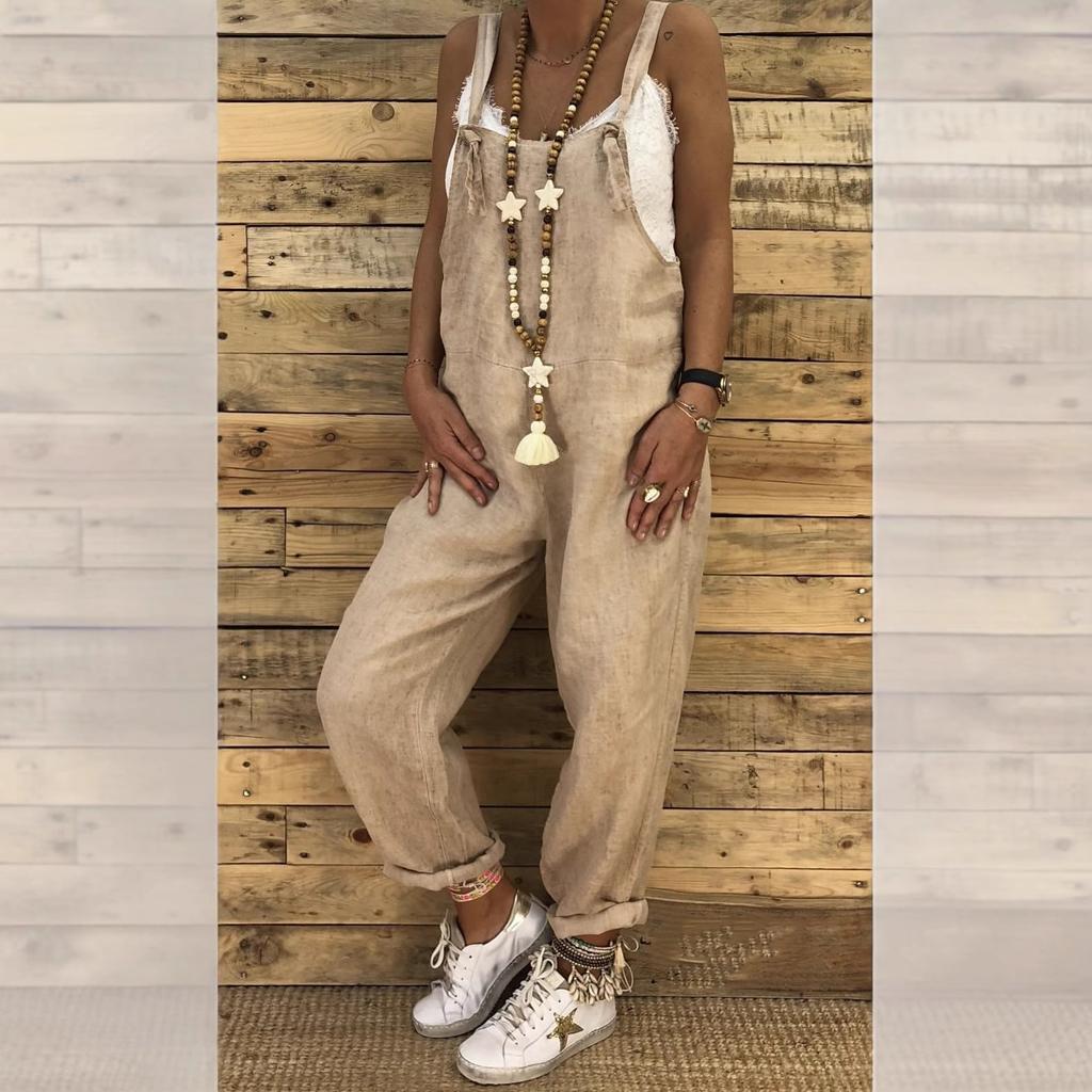 Curve-Friendly Suspenders Romper 2025 - Relaxed Fit Wide Strap Jumpsuit W/ Adjustable Ties, Plus Size Boho Palazzo Pants for Beach & Street