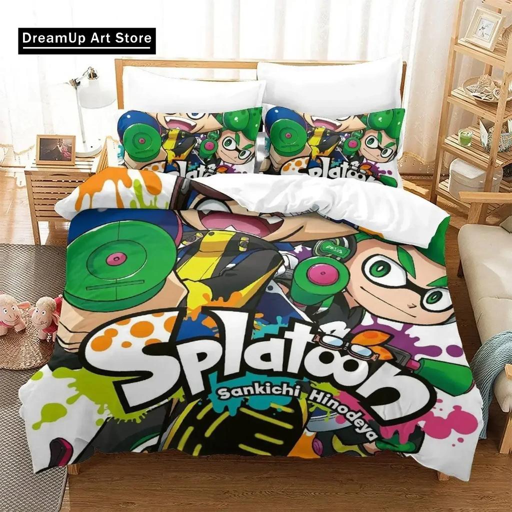 3D Print Fashion Splatoon 3 Game Bedding Set Boys Girls Twin Queen Full Size Duvet Cover Pillowcase Bed Adult Bedroom