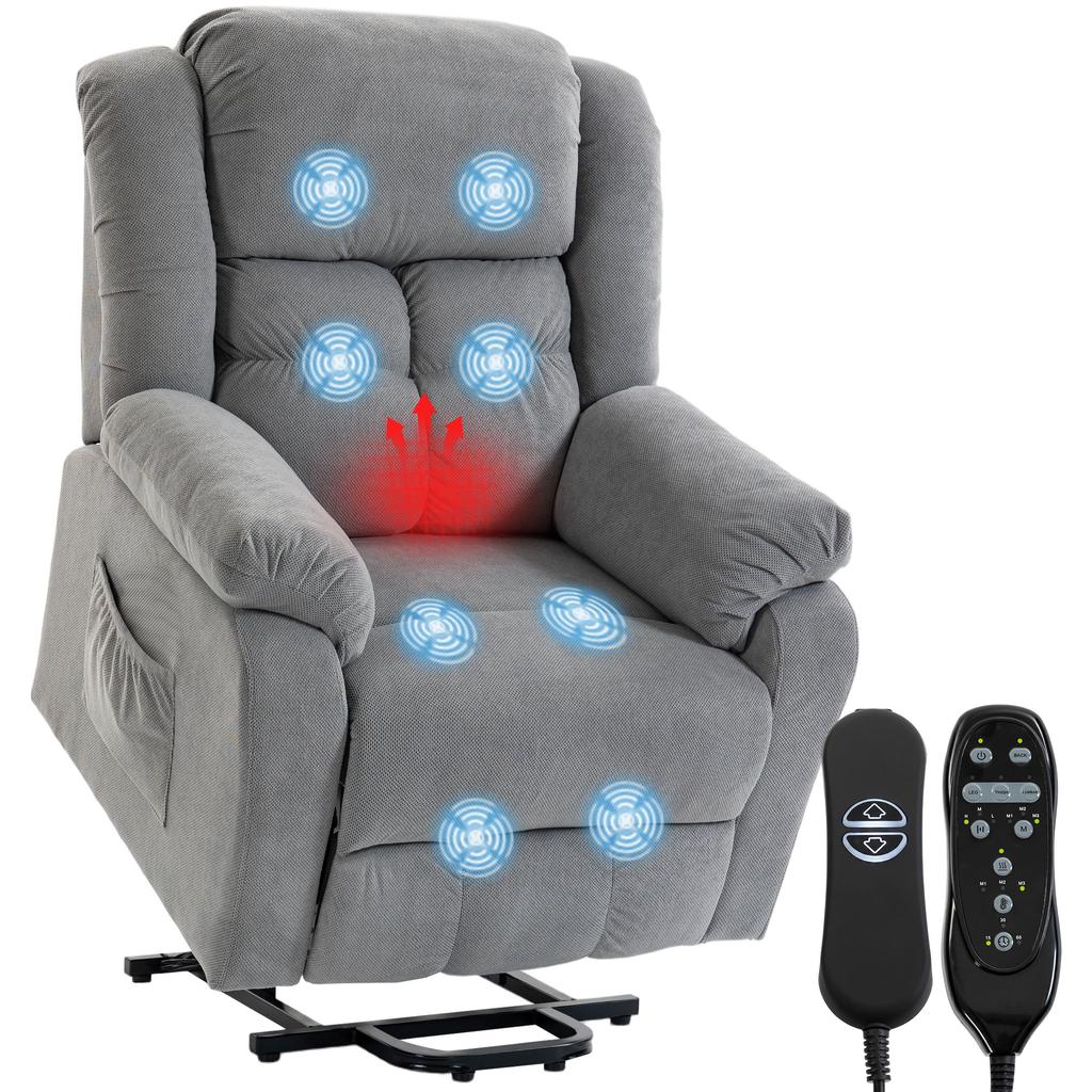 Stand Up Chair With Massage Function And Lumbar Heating Recliner Chair With Remote Controls And Side Pockets Light Gray