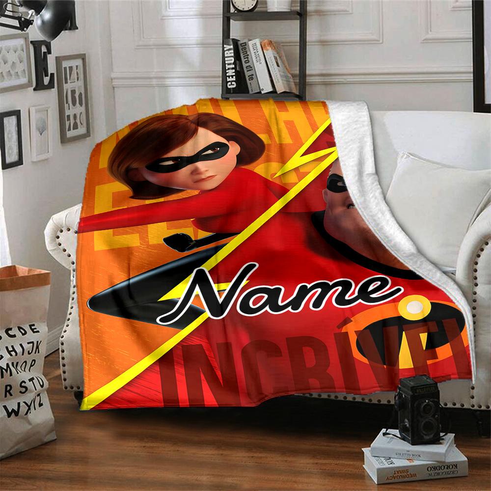 Custom Name Incredible Family Adventure flannel Blanket for Super Soft Cute Comfort Blanket for Travel Bedding Couch Sofa Blanket