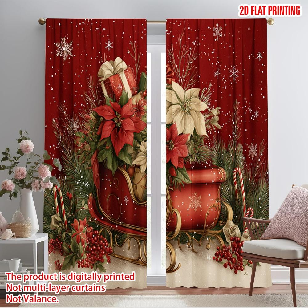 

2pcs,2D plane printing Curtain Popular Sled Filled with Gifts Versatile Polyester Fabric (without rod) Versatile All for Living 52.50×116.00 CM 2pcs