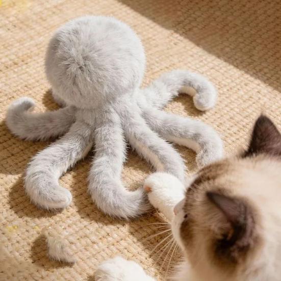 Fluffy Cat Toy with Octopus Shape Soft Non-Shedding Rabbit Fur Toy Interactive Play And Anxiety Relief Cat Chew Toy