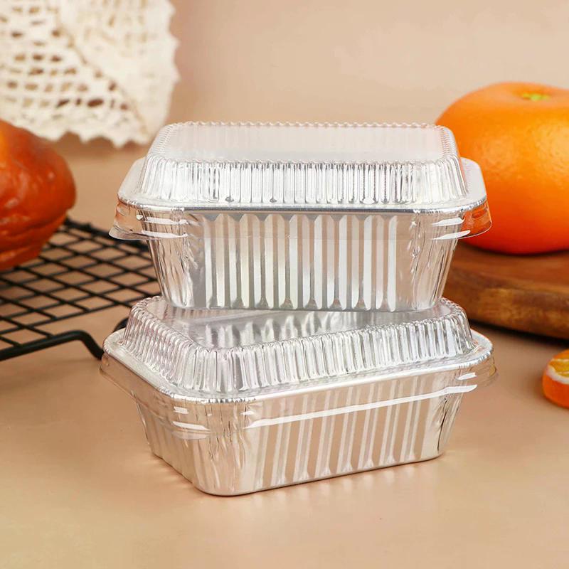 10 Stück Einweg Rechteckige Aluminiumfolien Backformen mit Deckeln für Kuchen Muffins Brot Lebensmittelaufbewahrung Mitnahmebehälter