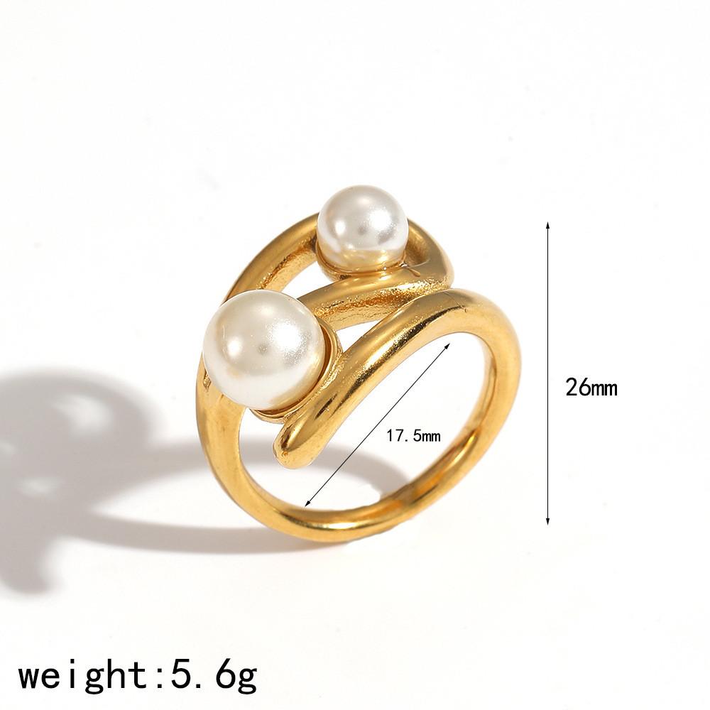 Style Artificial Pearl Ring For Women With Geometric Design And Pvd Coating Jewelry