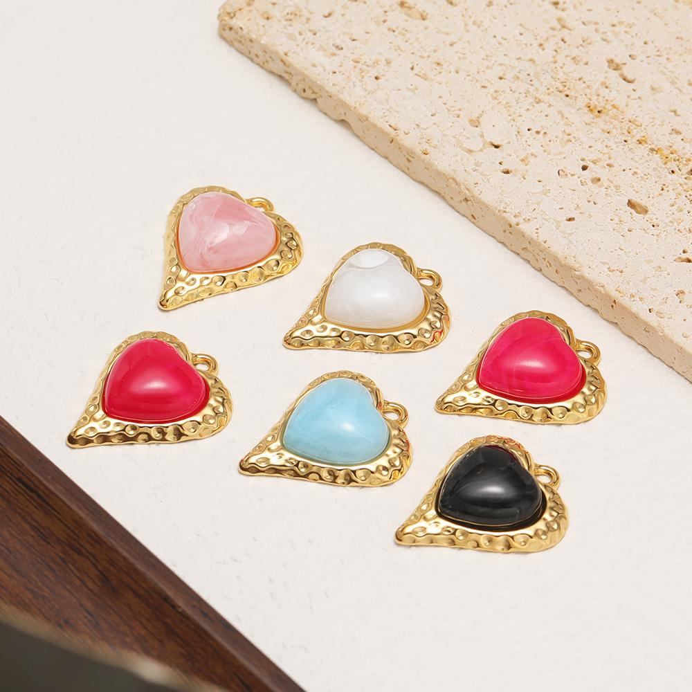 4pcs Stainless Steel Artificial Stone Heart Charms for DIY Bohemian Jewelry Findings Necklace Pendants Vintage Earrings Making
