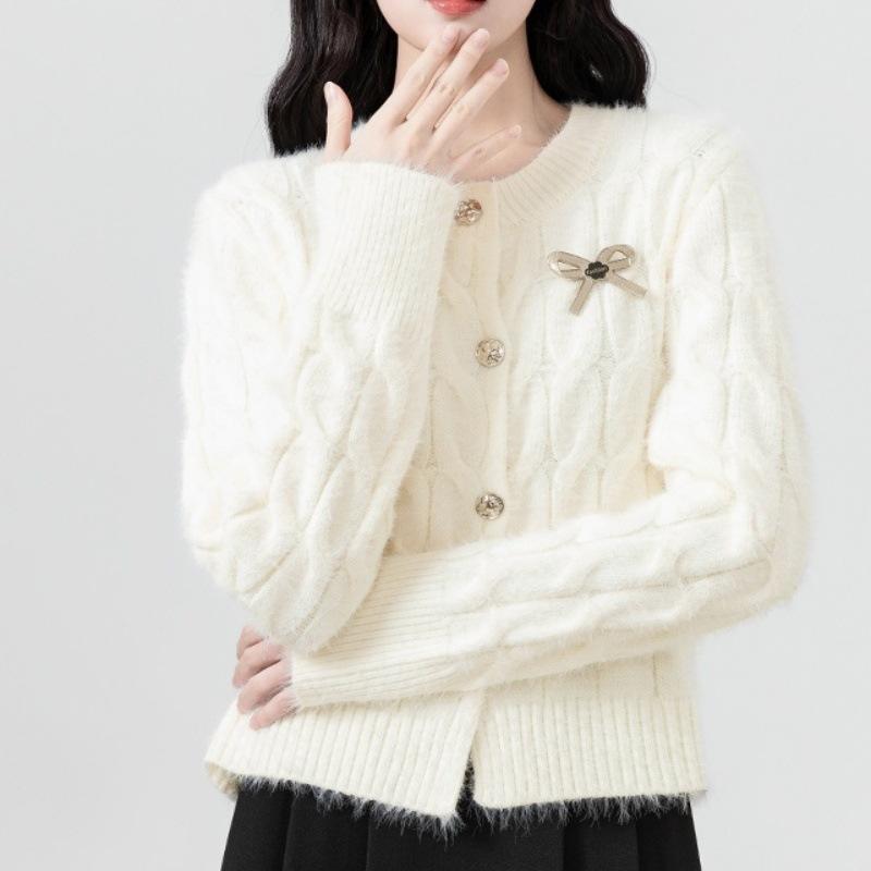 Imitation mink sweater women's autumn top new gentle wind round neck twist women's knitted cardigan jacket