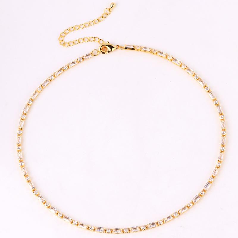 Gold Plated Turquoise Baguette CZ Tennis Choker Necklace – Dainty Summer Jewelry, Sparkle Gift for Women