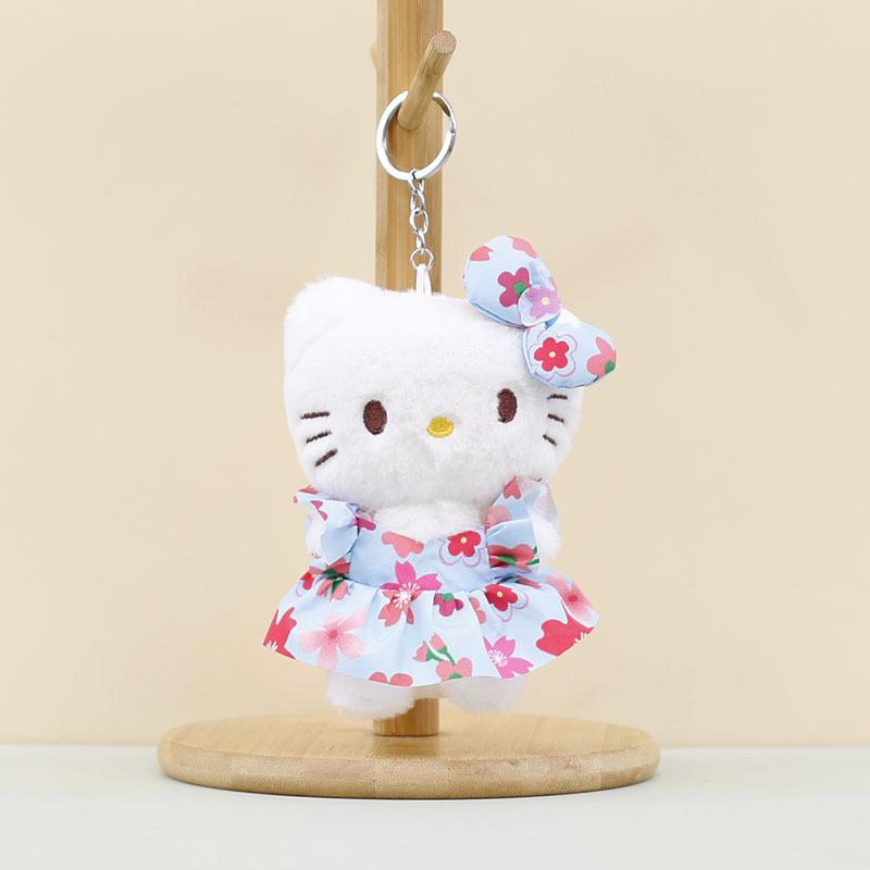 

Adorable Fashionable Kitty Plush Toy With Floral Skirt Pink Keychain Accessory світло-синій колір