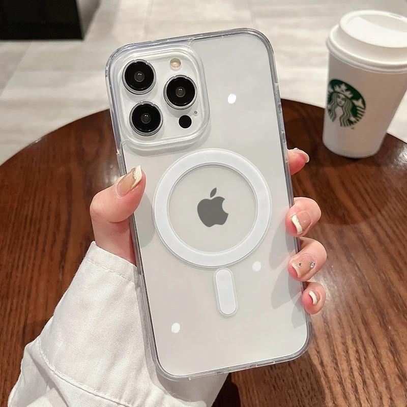 

Магнитный прозрачный беспроводной зарядный чехол Magesafe для iPhone 11 12 13 14 15 Pro Max Plus Mini 7 8 XR, противоударный мягкий чехол