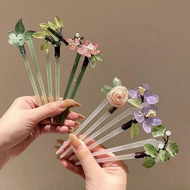 Fashion U-Shaped Hairpin Acrylic Flower Hair Stick Chopsticks Chinese Hair Clips Wedding Headdress Jewelry Hair Accessories