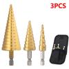 3pcs HSS Titanium-Coated Spiral Groove Step Drill Bit 4-12 4-20 4-32 Power Tool Step Drill Bits Set Metal Multi-Hole Taper Drill