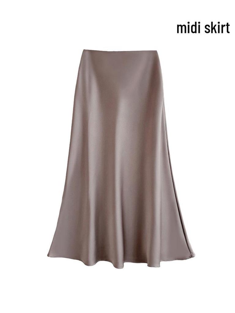 French Luxury Imitation Satin High-Waist Fishtail Midi Skirt for Women