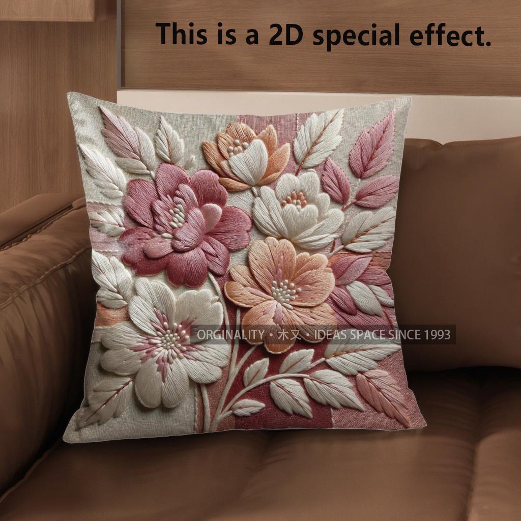 2D Floral 3D-Like Patterned Cushion Covers Pattern Cushion Cover Suitable For Sofa Bedroom Car Pillow Cover