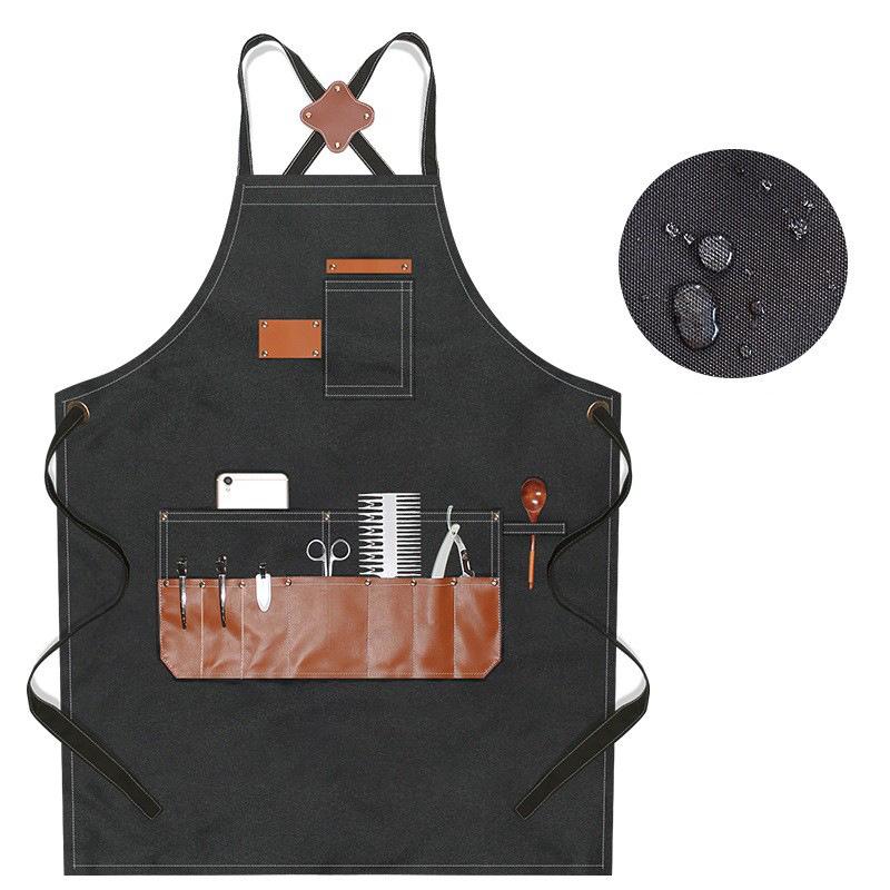 Waterproof Canvas Multi Pocket Barber Apron Men s and Women s Painting Work Clothes Anti Fouling Apron for Coffee One Size чёрный