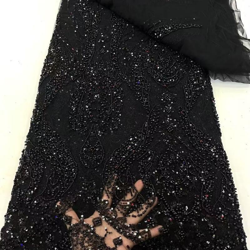 Bugle Bead Sequin Embroidery On Mesh Fabric for DIY Sewing Handmade Dress Garment Accessories Lace Clothing Fashion Cloth