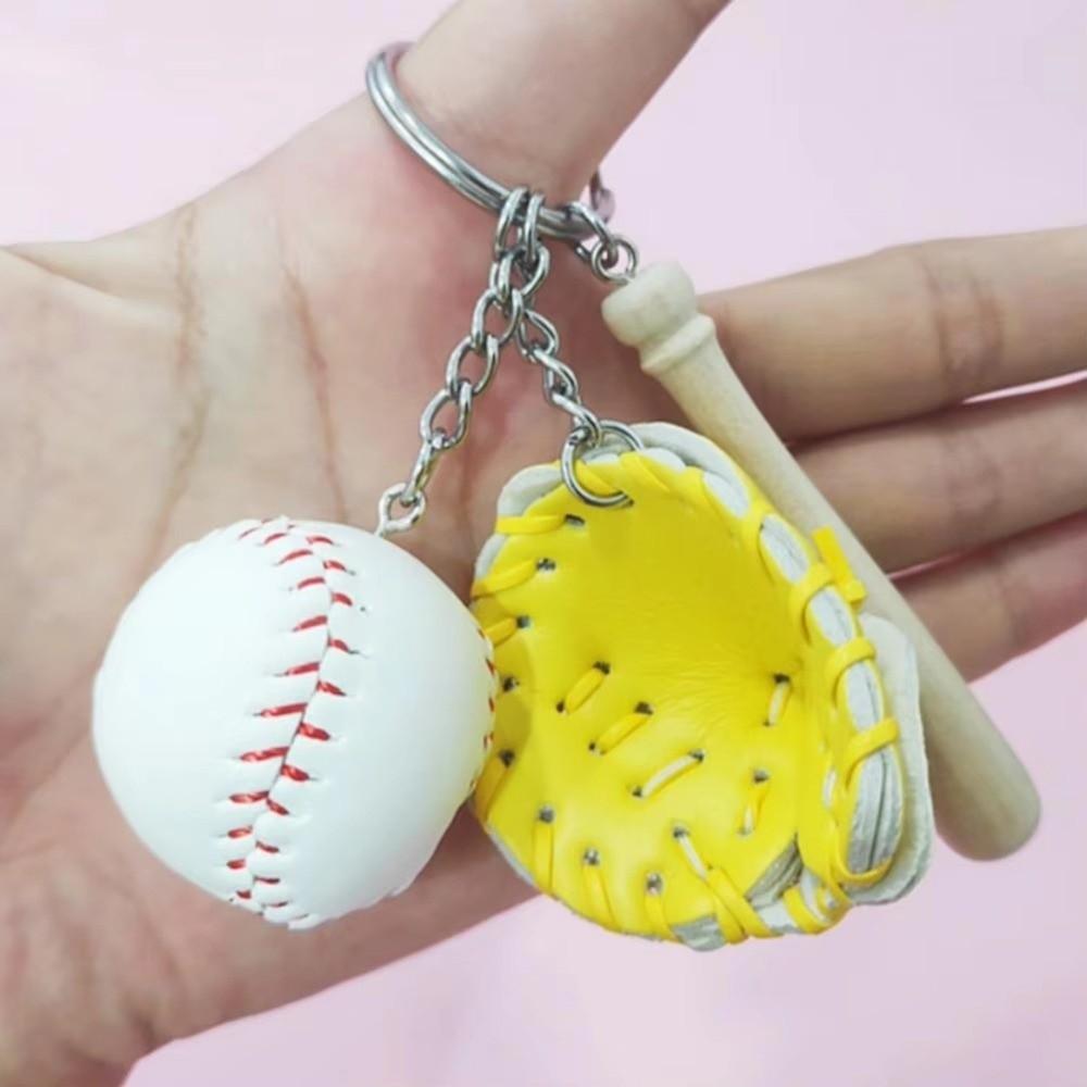 Wood Baseball Bat Cap Team Gift Faux Leather Baseball Fans Accessory Baseball Keychain Pendant