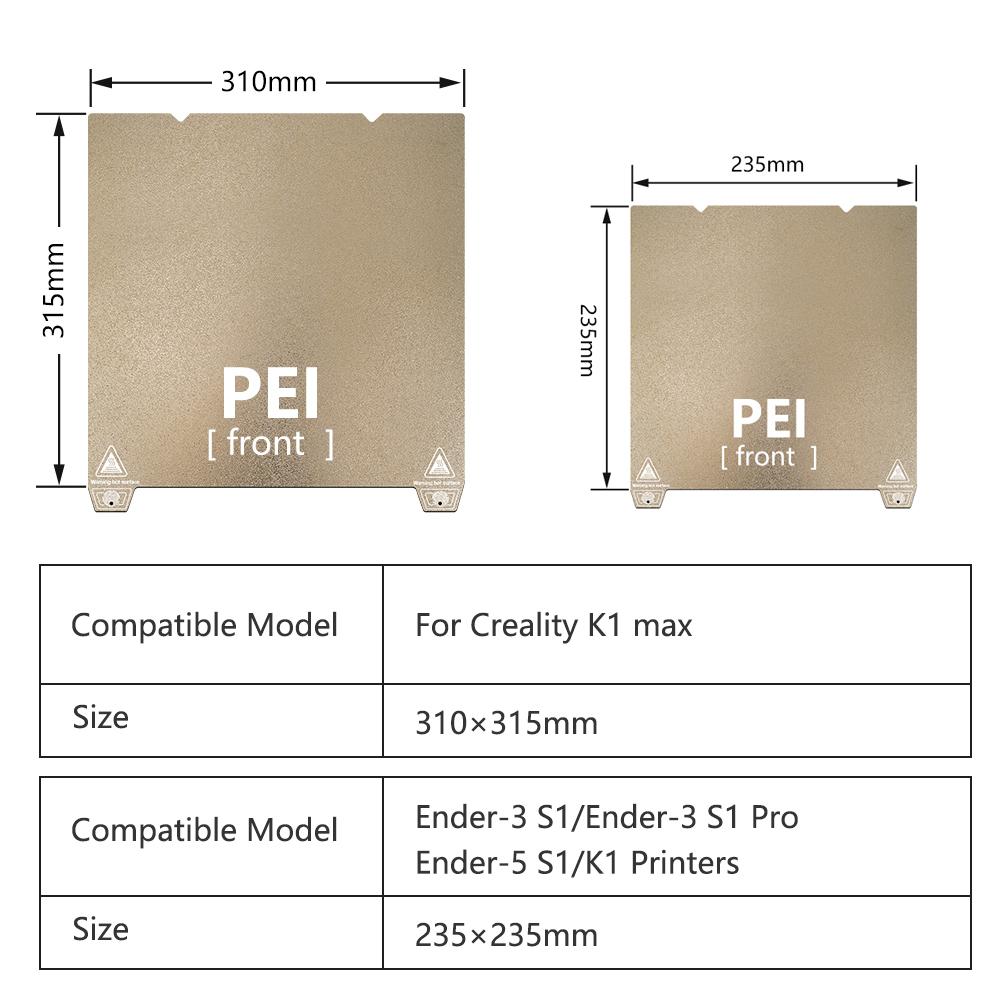 For Creality K1 / K1 MAX Build Plate 310X315mm PEI Build Plate 235X235mm For Ender 3 V3 Se / V3 Ke / Ender 3 S1 PRO / Ender-5 S1