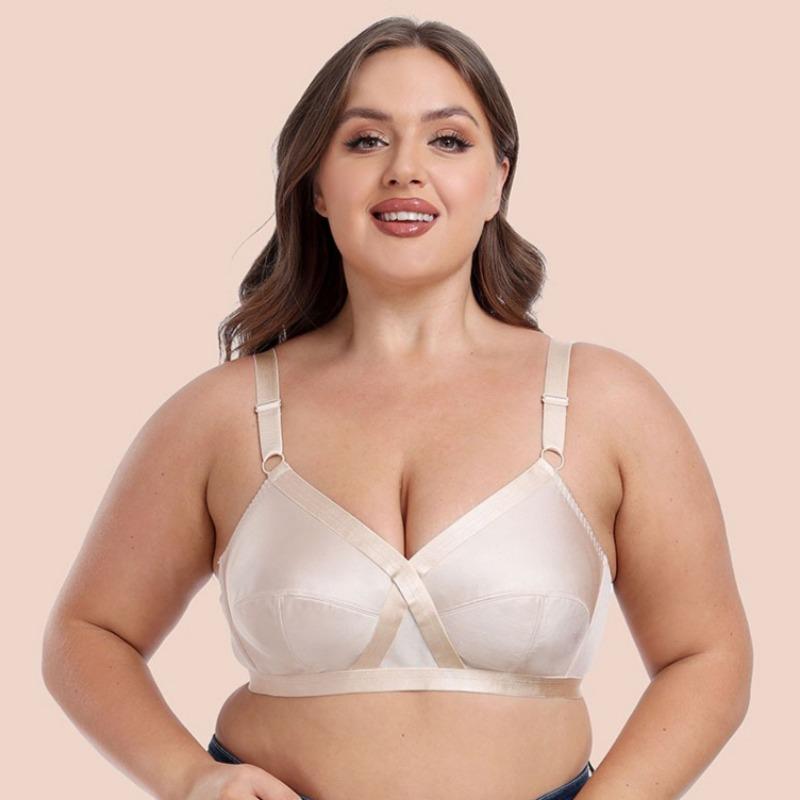 European and American Satin Ultra-thin Large Size Bra Full Cup French Style Without Steel Ring Underwear