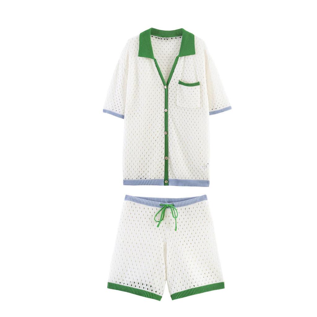 Spring 2026 European & American Women's Short Sleeve Lapel Knit Top