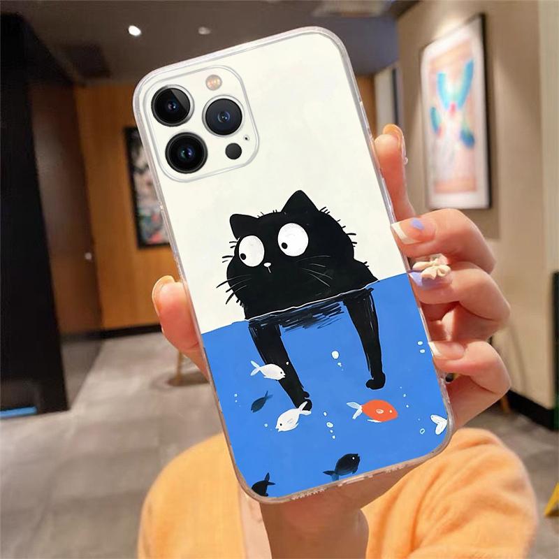 Phone Case Carcasa Funda For iPhone 17 Pro Max Air 16 15 14 13 Pro Max 15 16 Pro 15Plus Cartoon Black Cats Case