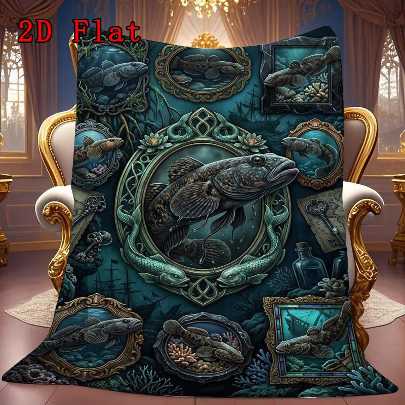 Marine Life 2D Flat Pattern Flannel Blanket, High Quality All Seasons, Home Decor, Warmth and Comfort, Perfect for Christmas Gifts.