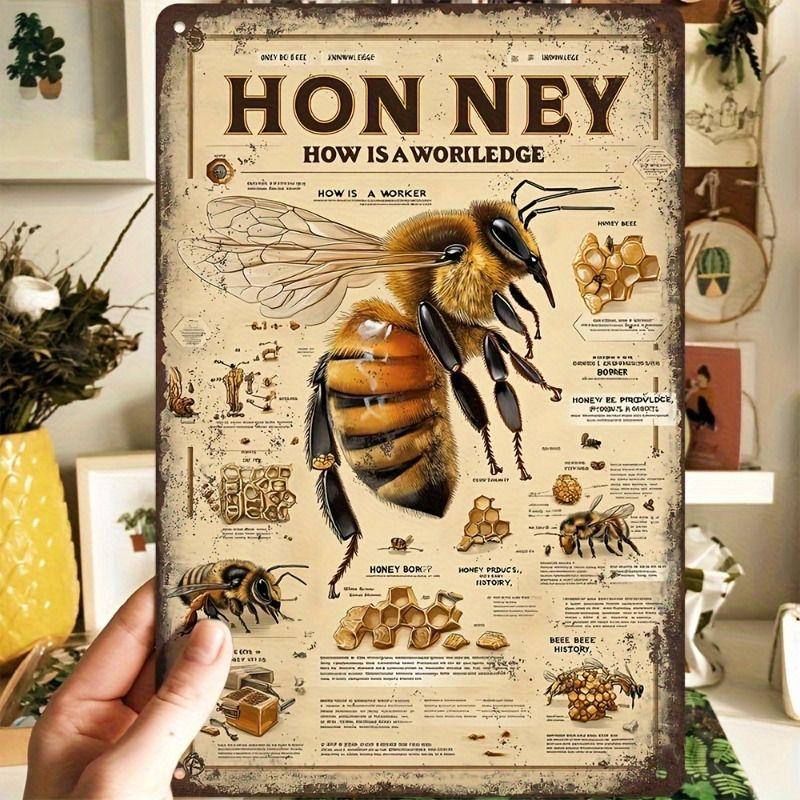 Vintage Bees & Honey Metal Tin Sign for Kitchen Farm Interior Decor