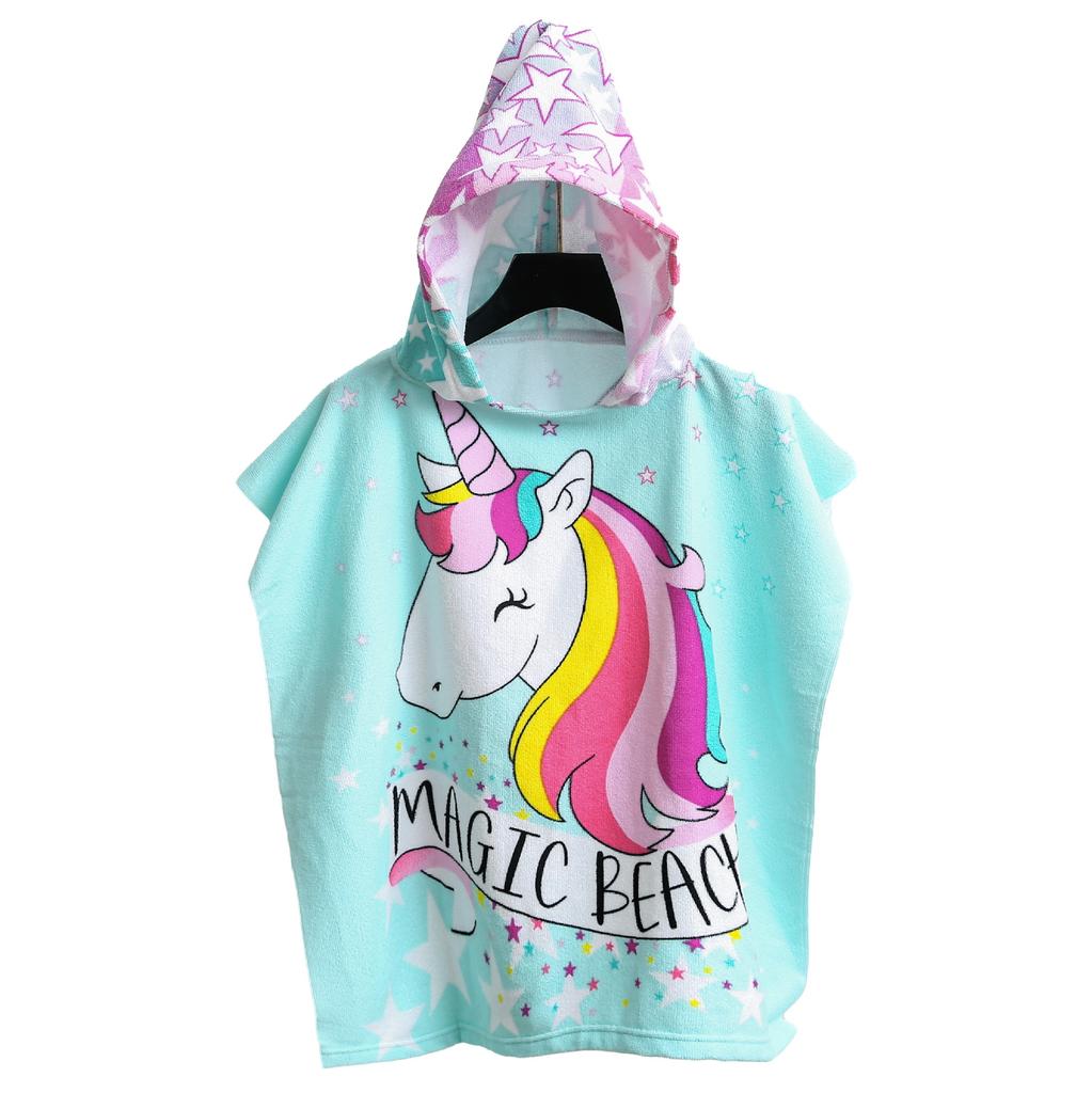 Sommer-Mikrofaser-Badeponcho mit Aufdruck für Kinder, Badetuch mit Kapuze, das nicht fusselt oder ausbleicht, Alter 2-10