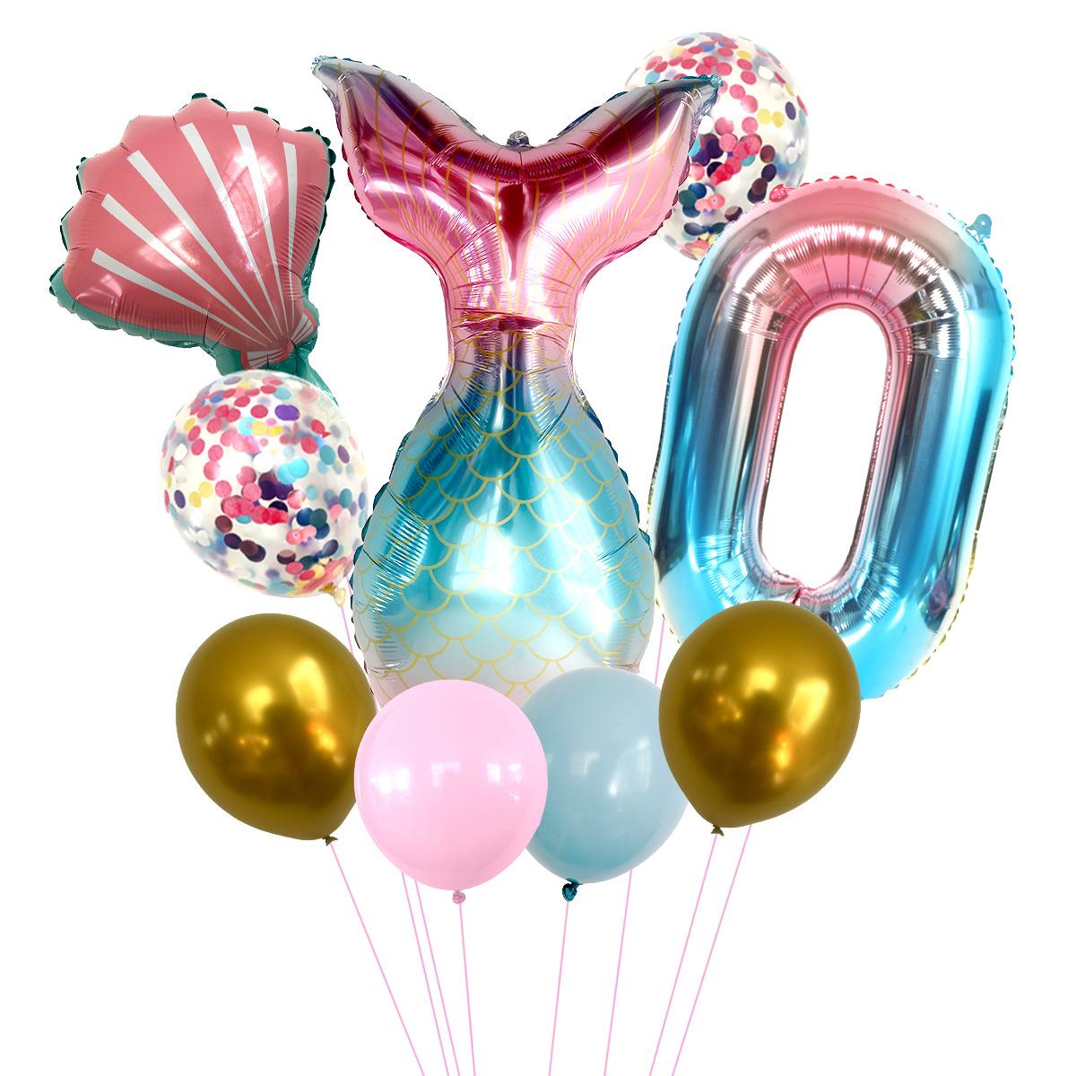 

Tail Birthday Party Balloon Decoration Arrangement Sequined Balloon Gradual Change Digital Foil Balloon Cover gradual change blue number set 0