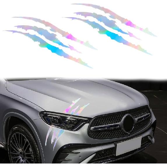 2PCS Car Stickers Reflective Monster Claw Scratch Marks Light Bumper Sticker Waterproof, Claw Marks Decal Reflective Sticker for Car Headlamp,