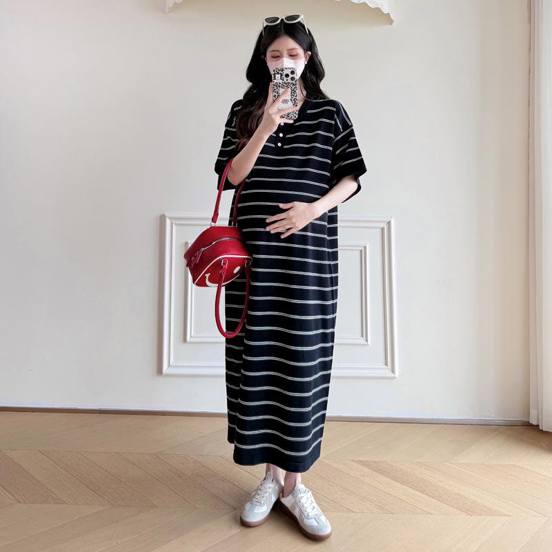 Summer 2026 Striped Plus Size Knit Maternity Midi Dress Extra Large