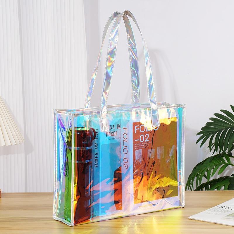 PVC Laser Handbag Trendy Holographic Jelly Bag Thickened Handbag & Shoulder Bag