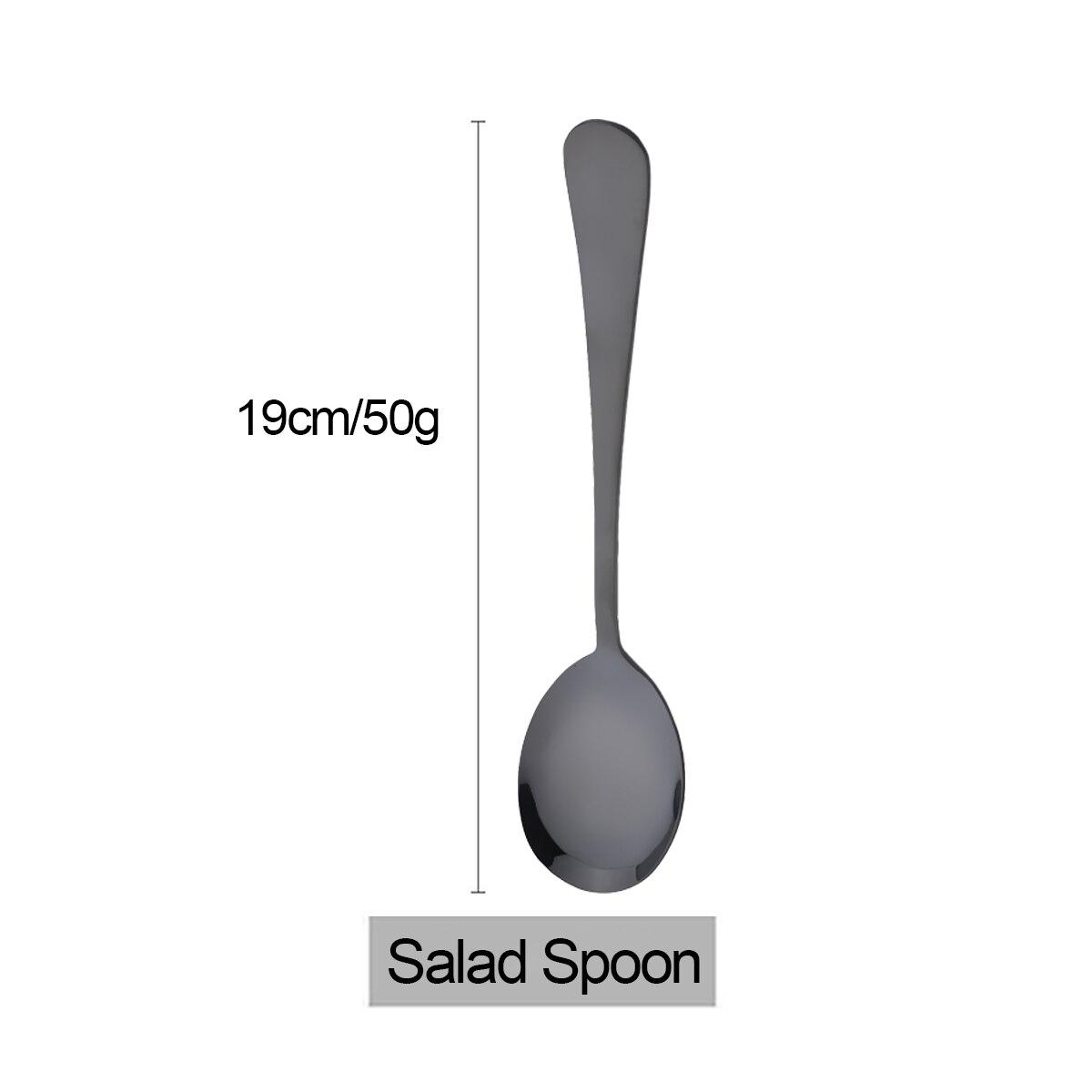 

1 шт., черные столовые приборы из нержавеющей стали, лопаточка для торта, сервисная ложка для супа, посуда, дуршлаг, ложка, вилка для салата, ложка, кухонные аксессуары Salad Spoon