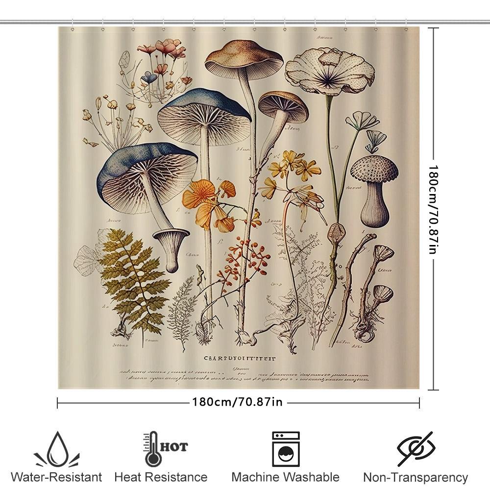 Vintage-Inspired Shower Curtain With Detailed Botanical Illustrations Perfect For Adding A Touch Of Nature To Your Bathroom Deco