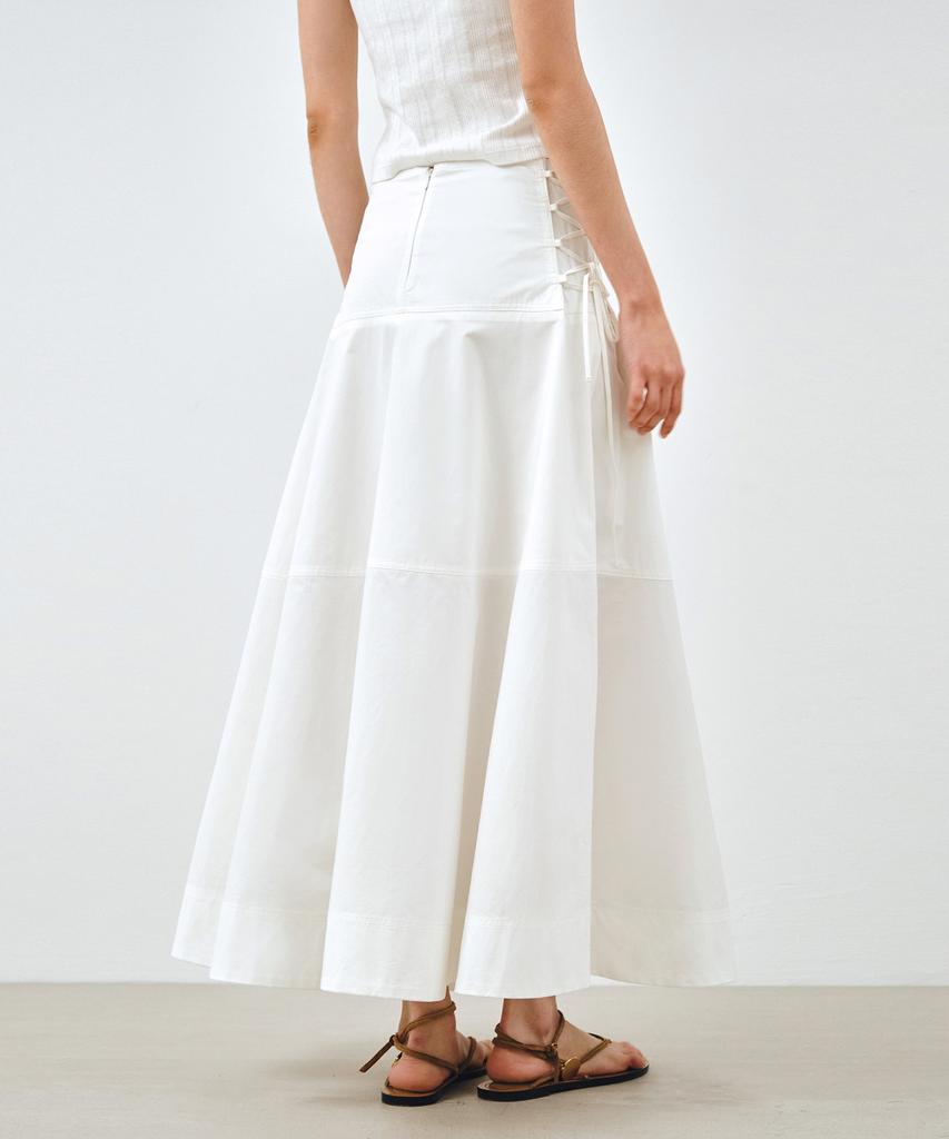 Mongdol Pima Cotton Lace-Up Maxi Skirt White Mdsk035White