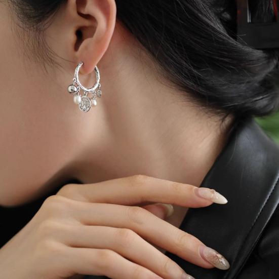 1 Pair Women Earrings Imitation Pearls Beads Tassel Hoop Earrings Retro Style Round Earrings Jewelry Gift
