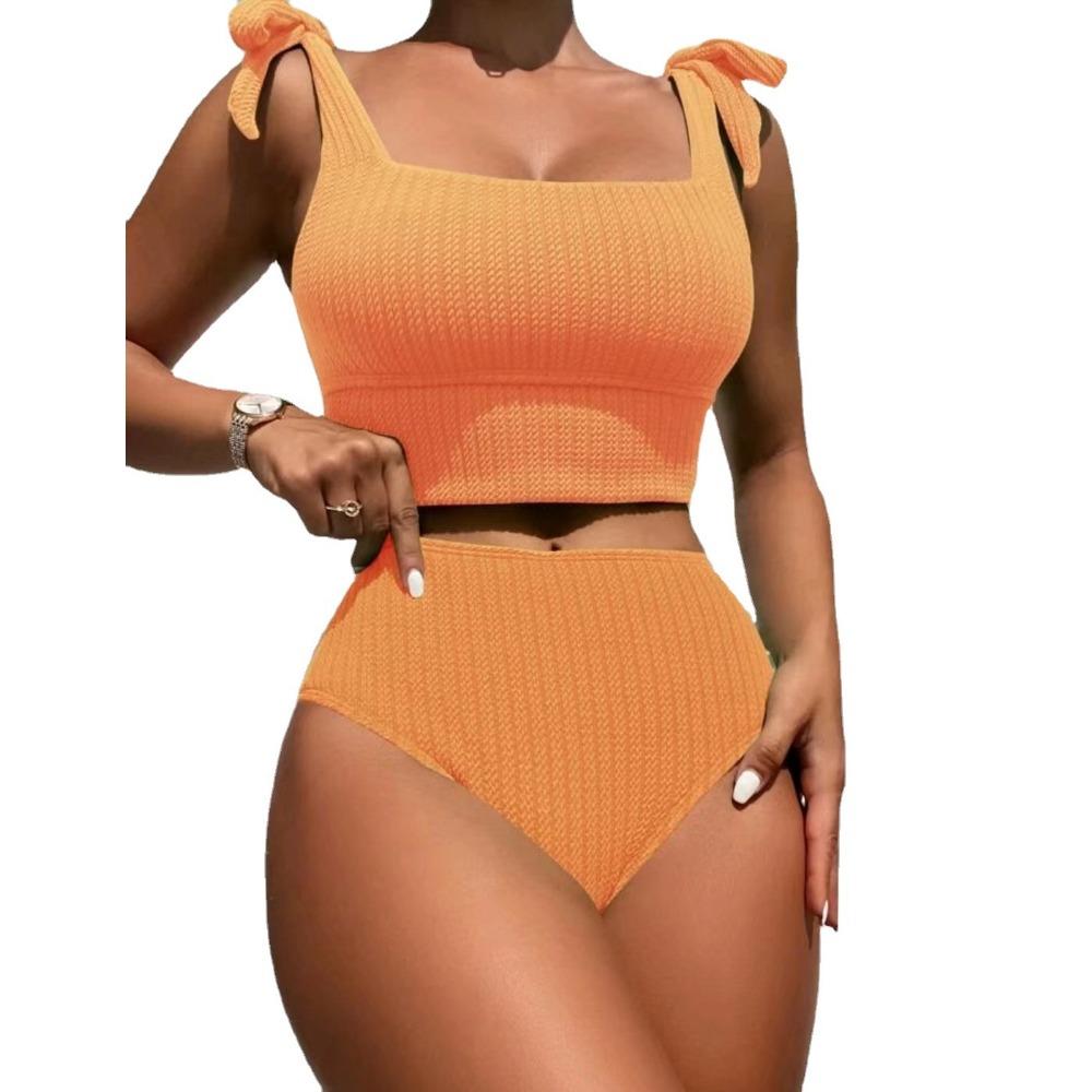 Split Swimsuit High Waist Conservative Pure Color Swimsuit