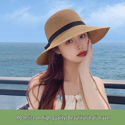 Women's Raffia Straw Sun Hat - 2024 Summer UV Protection, Beach Fisherman Style
