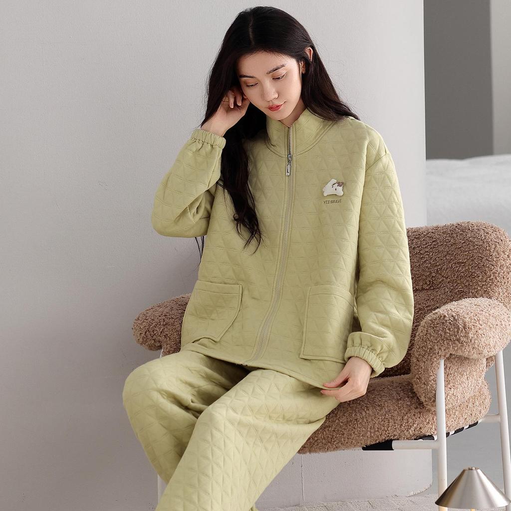 Women's Three-Layer Winter Warm Long Sleeve Zip-Up Homewear Set