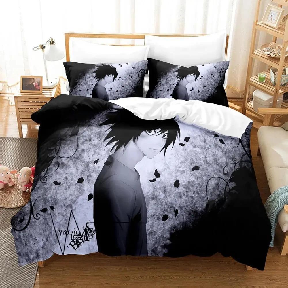3D Print Death Anime Note Beding Set Young Boys Young Girls Twin Quen King-Sized Dimensionsd Dimensions Soft Duvet Cover Pilowcase Bed boys Adult