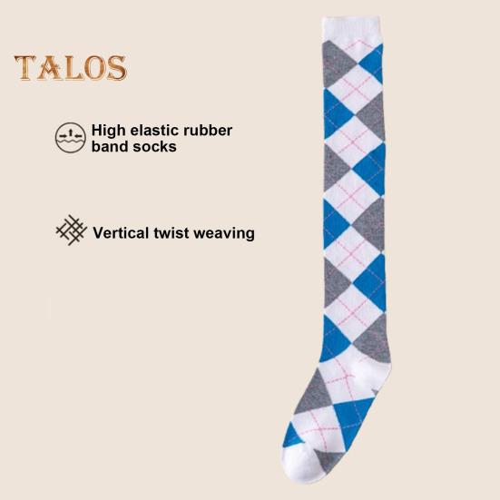 1 Pair Winter Socks Rhombus Printing Over-the-knee Socks Warm Extra Loose Ankles Contrasting Color Stockings for Daily Wear Dancing