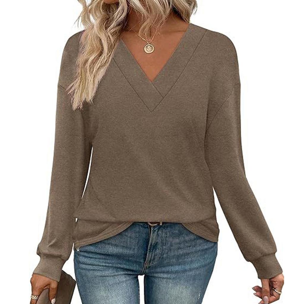 Women's Solid Color Casual Loose Long-sleeved T-shirt Top