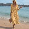 2026 Cross-border Amazon Europe, America, Spring and Summer New V-neck Digital Printing Dress Women's Early Spring New