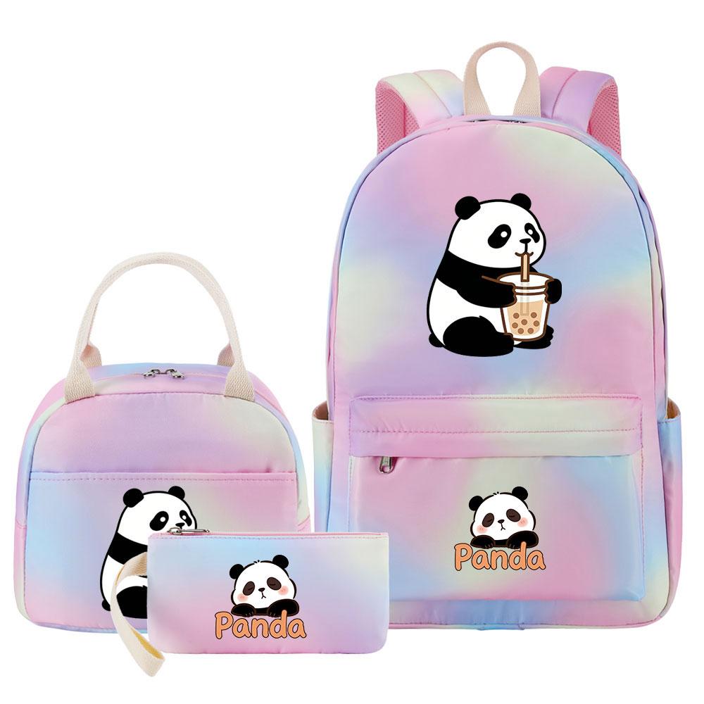 3-delige Tie Dye Panda Rugzak Set Kawaii Rugzak voor Naar School met Lunchtasje Etui, Reizen Dagrugzak voor Kinderen Meisjes