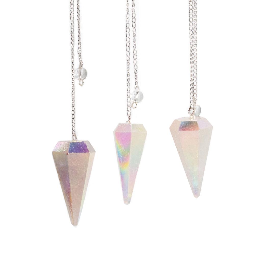 Six Sided Pendulum – Aurora Crystal Angel White – 4cm