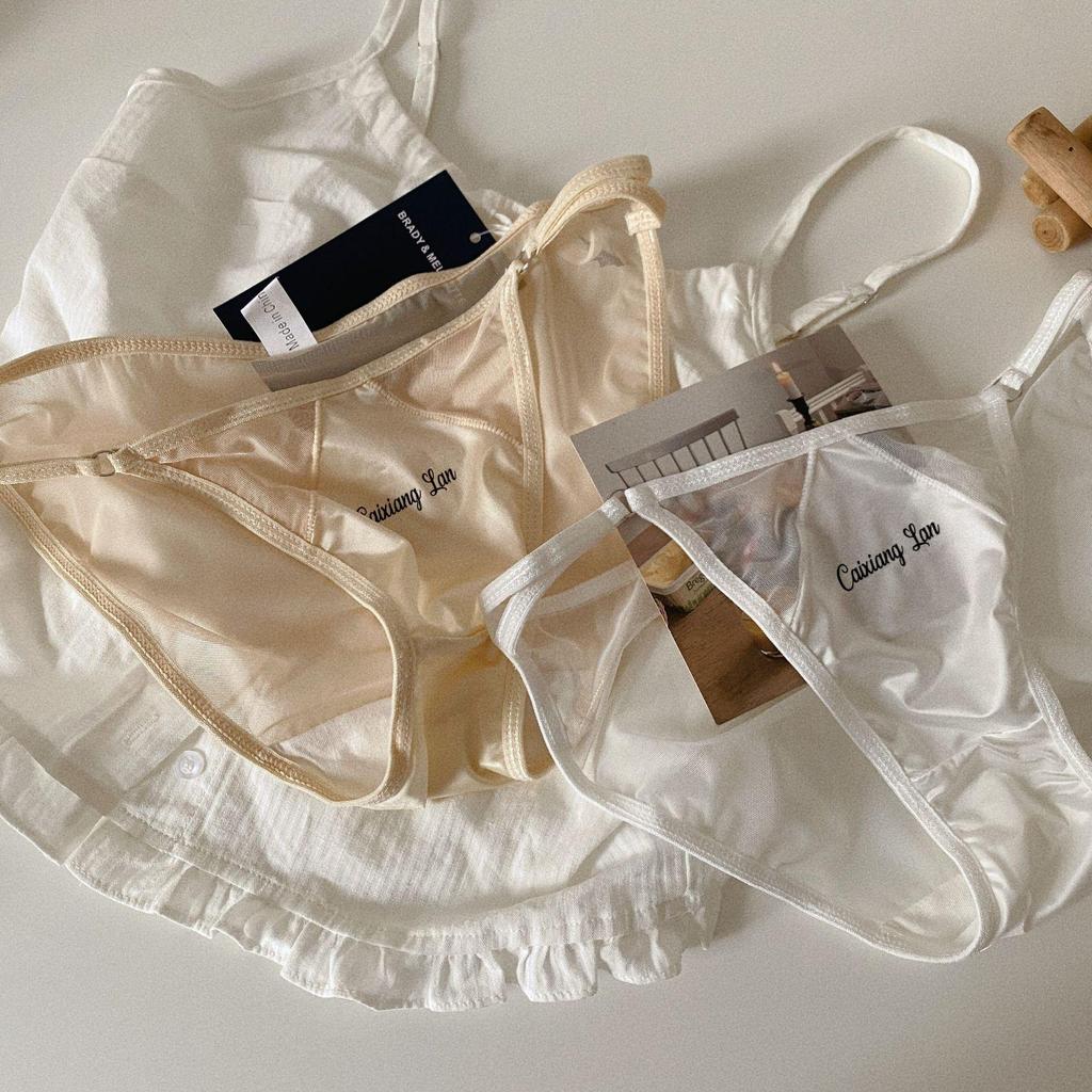 Danish Moonlight: Women's Sexy Thin Strap High Slit Silk Low Waist Seamless Panties