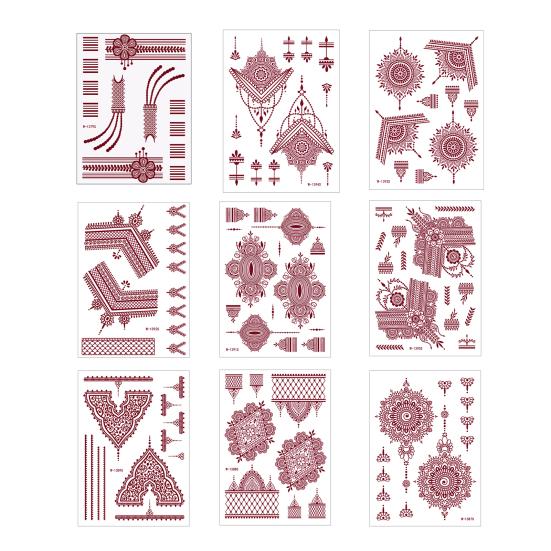 Nostalgie Red Henna Tattoo Kit, Waterproof Tattoos Stickers, Temporary Stickers for Women Wedding Party Festival Decorations